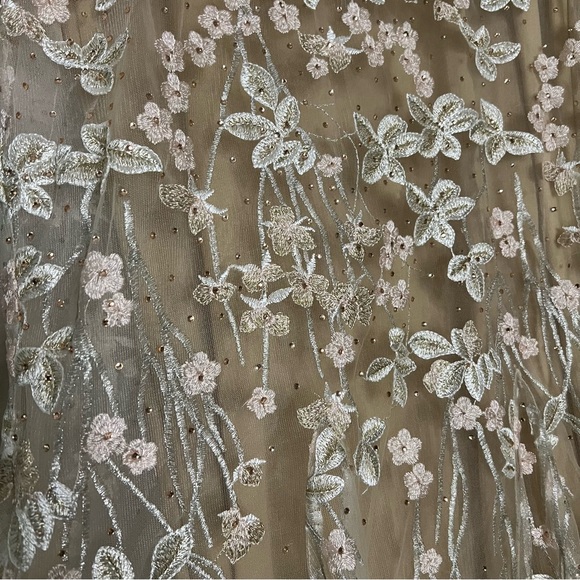 Mac Duggal Cream Floral Lace 12 Beige Embroidered Tulle Trumpet Gown Nude - Picture 5 of 13